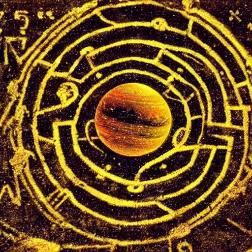 Image similar to the planet saturn as a prehistoric petroglyph