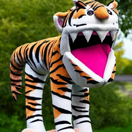 Image similar to a plush of a shark tiger chimera, a cross between a shark and a tiger, high quality product photo