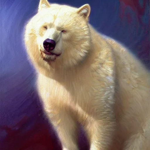 Image similar to a portrait of a manly bear dog white cat feline, blue eyes, star trek the next generation. highly detailed painting by gaston bussiere, craig mullins, j. c. leyendecker, furry