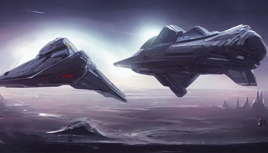 Image similar to visual storytelling, concept art of spaceship by jama jurabaev, extremely detailed, trending on artstation, high quality, brush stroke