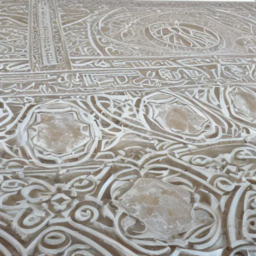 Prompt: moschea alabaster white marble intricata arabeschi