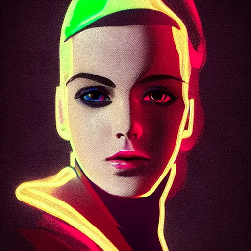 Image similar to hyper realistic portrait of a punk girl, neon lighting, smooth background, concept art, olly moss