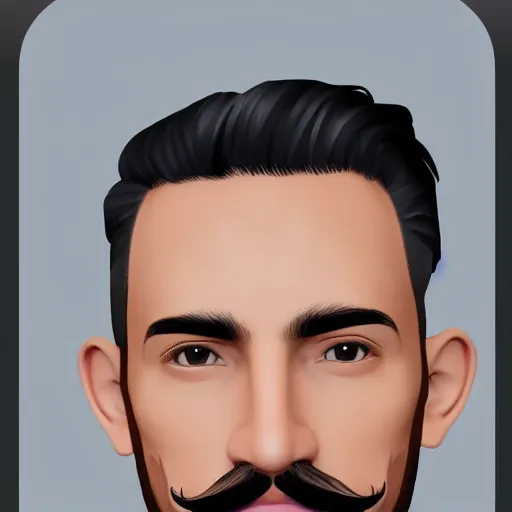 Image similar to Instagram Selfie of a handsome Latino male with tan shiny skin, well-gelled hair, a moustache and beard, first-person view, photorealistic imagery, trending on artstation, 4k, 8k