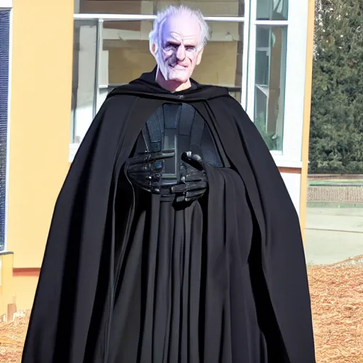 Prompt: Portrait of Palpatine in a cape with a hood, photos from the filming of the movie, star Wars style,