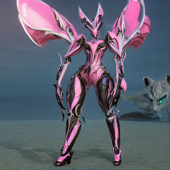 Prompt: cinematic full body shot of a beautiful stunning saryn prime warframe, that's a beautiful stunning anthropomorphic robot female dragon with metal cat ears, cute elegant pose, standing on teh beach at sunset, robot cat paws for feet, thick warframe legs, detailed arms, sharp claws, slick pink armor, streamlined white armor, long elegant tail attached to her back end, two arms, two legs, detailed warframe fanart, destiny fanart, macro art, dragon art, furry art, realistic digital art, warframe art, Destiny art, furaffinity, DeviantArt, artstation, 3D realistic, 8k HD, octane render