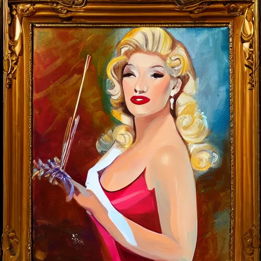 Image similar to painting of a glamorous blonde opera singer performing, highly realistic painting