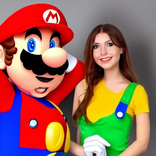 Image similar to two young woman wearing Mario costume 4K