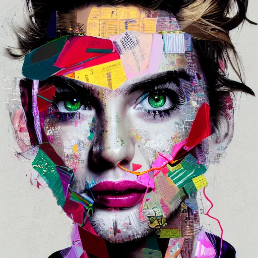 Prompt: samantha, contemporary collage, highly detailed, digital painting, 4 k, hdr, punk, fashion, smooth, sharp focus, art by nick knight, sandra chevrier and john hoyland