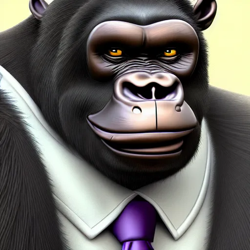 Prompt: friendly dapper anthropomorphized gorilla character portrait, by don bluth, sci - fi environment, highly detailed, dynamic shadows, 4 k, wallpaper - 1 0 2 4