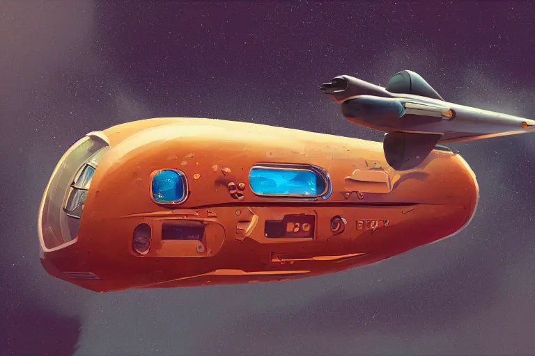 Prompt: concept art of a flying commercial vehicle, in a shape of an hot dog, sci fi, intricate, highly detailed, digital painting, artstation, concept art, smooth, sharp focus, illustration, art by kezrek and daniel graffenberger