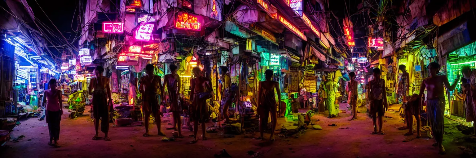 Image similar to Cyberpunk Residents, futuristic Phnom-Penh Cambodia, neon dark lighting