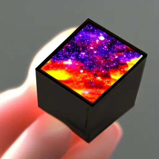 Image similar to a galaxy inside a resin cube, realistic digital art