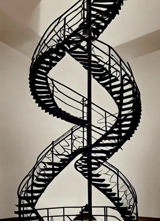 Image similar to a spiral dna staircase, mc escher