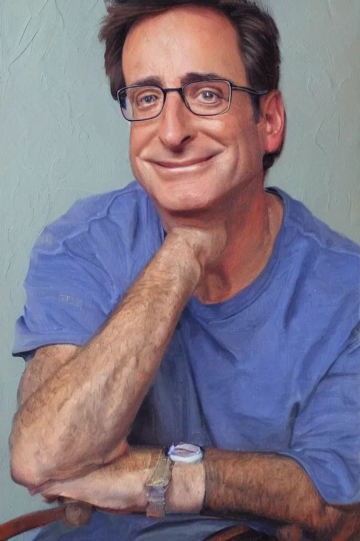 Prompt: portrait of bob saget seated, oil painting by wilson mclean, sharp focus, masterpiece, highly detailed