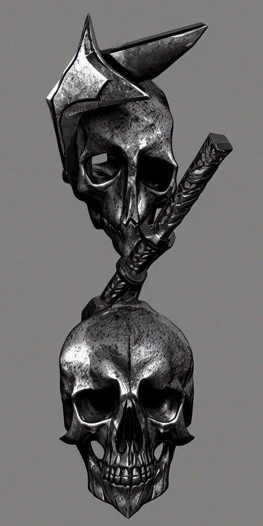 Image similar to a black and silver axe skull crest, ornament, weapon, a 3 d render by dom qwe, trending on polycount, artstation, hard surface modeling, zbrush