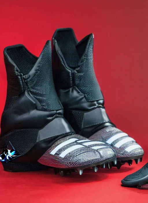 Image similar to hyperrealistic and heavy detailed product photo adidas avant garde boots of movie the fifth element, in front of white back drop, whole shoe is in picture, leica sl 2 5 0 mm, vivid color, high quality, high textured, real life