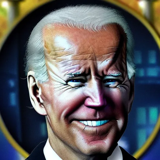 Image similar to joe biden as even emperor with glowing eyes