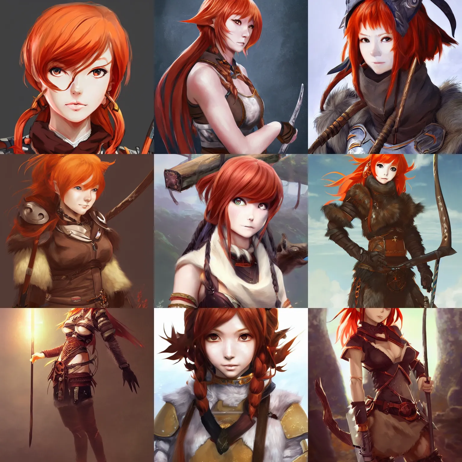 Prompt: An anime portrait of Ssunbiki as a ginger huntress from Skyrim, by Stanley Artgerm Lau, WLOP, Rossdraws, James Jean, Andrei Riabovitchev, Marc Simonetti, and Sakimichan, trending on artstation