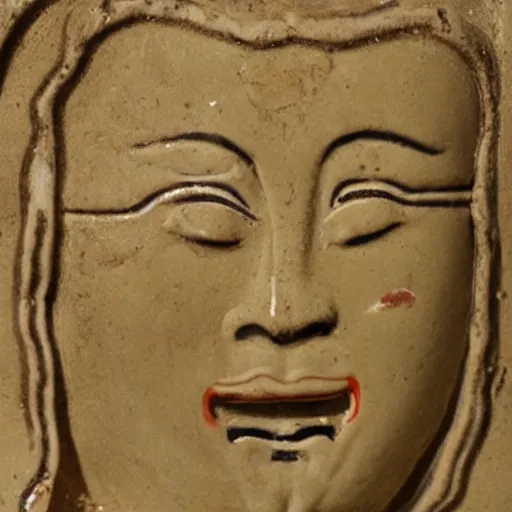 Image similar to ancient chinese ceramic depicting bjork