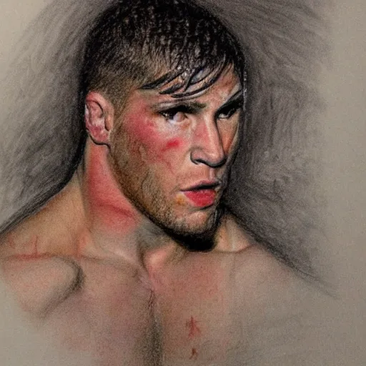 Prompt: Drawing of a ufc fighter by Dean Cornwell