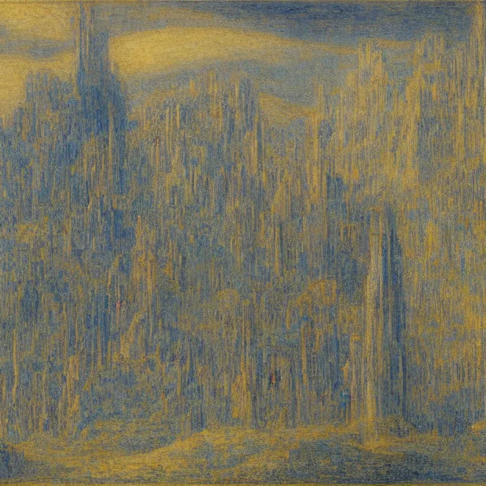 Prompt: a building in a landscape, by jean delville