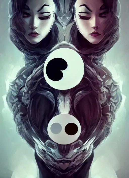 Prompt: portrait of yin yang personified, wonderful shading, realistic perfect face, concept art, dynamic pose, digital illustration, trending on artstation, intricate details, epic composition, sharp focus, 8 k uhd, masterpiece, wlop, ross draws
