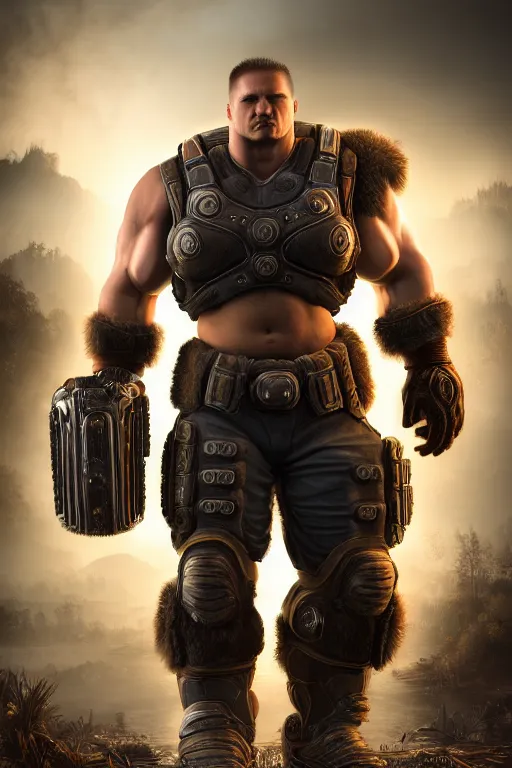 Image similar to JordanPetterson as a muscular Gears of War character, photorealism, half body, HDR ambient background, unreal engine 5, hyperrealistic, highly detailed, XF IQ4, 150MP, 50mm, F1.4, ISO 200, 1/160s, cinematic lights, Adobe Lightroom, photolab, Affinity Photo, PhotoDirector 365, realistic