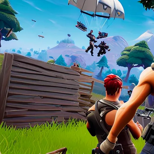 Prompt: Screenshot from the game Fortnite: Battle Royale that was released 1996