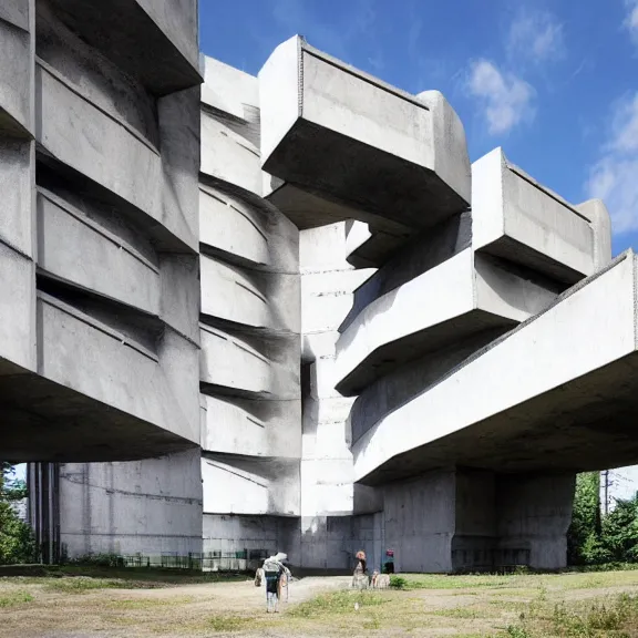 Image similar to sci fi utopian far future research facility exterior, brutalist architecture, grand scale, epic design