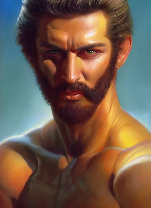 Prompt: a magical portrait of the god of masculinity, art by boris vallejo and greg danton and denys tsiperko, detailed, hyperrealism, artstation
