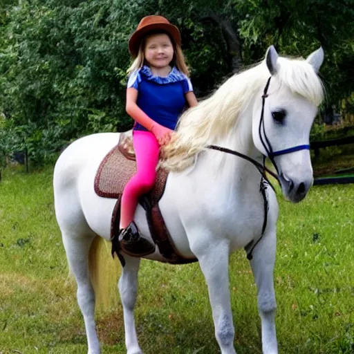 Image similar to 7 year old girl on the horse, blonde hair, polish
