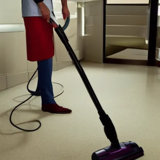 Prompt: saul goodman vacuuming the floor