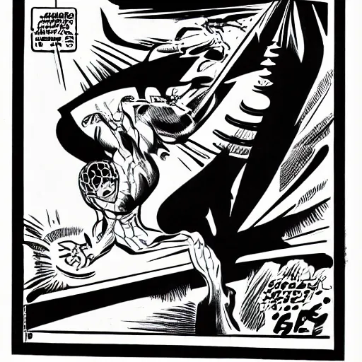 Image similar to kirby krackle emanating from marvel sliver surfer body, by jack kirby, inked by joe sinnott, wally wood, black and white only, asymmetrical, organic ink drawing