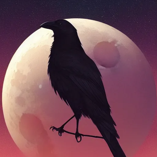 Image similar to crow on tree in front of the full big moon, highly detailed, digital painting, artstation, concept art, smooth, sharp focus, illustration, Unreal Engine 5, 8K, art by artgerm and greg rutkowski and alphonse mucha