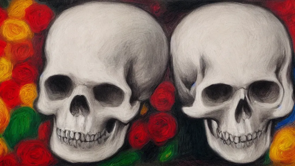 Prompt: abstract skull in style of pierre - auguste renoir,, fine details,