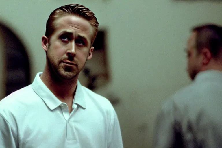 Prompt: ryan gosling in the sopranos ( 1 9 9 9 ), film still, dramatic lighting,