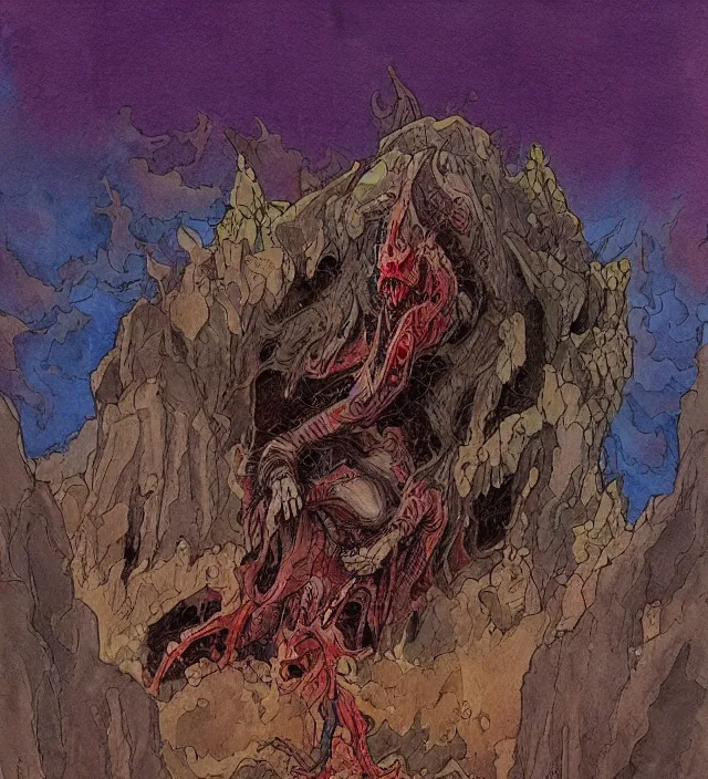 Prompt: a watercolor ink painting of demonic dreadlord summoning monsters from hell in the style of jean giraud in the style of moebius trending on artstation deviantart pinterest detailed realistic hd 8 k high resolution