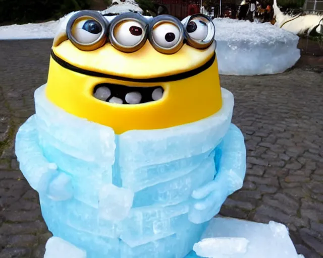 Prompt: ice sculpture inspired by a minion.