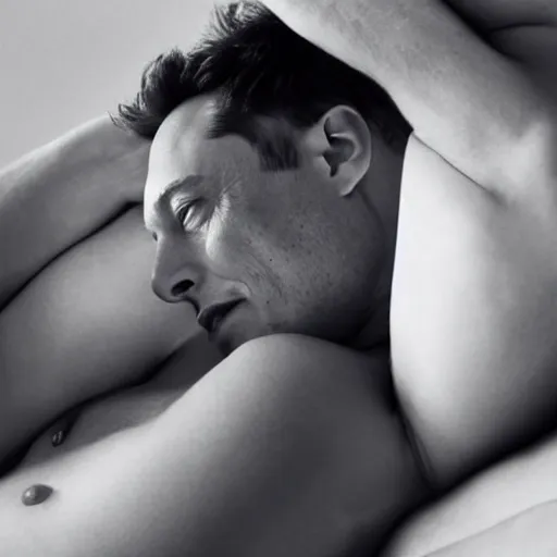 Prompt: elon musk boudoir photoshoot for calvin klein