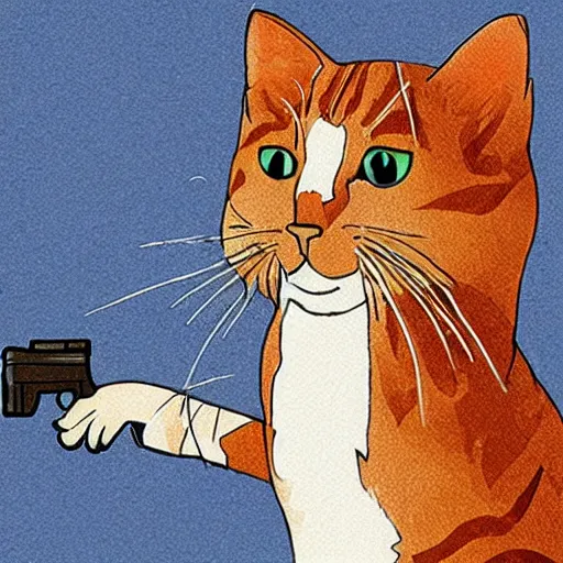 Image similar to a cat holding a gun