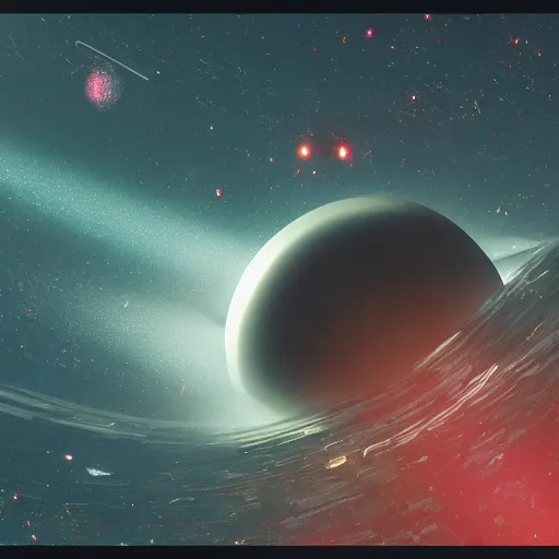 Image similar to view of a black hole swallowing a star as seen from space, art by laurie greasley and brian sum and makoto shinkai, rule of thirds, unreal engine, octane render, featured on artstation