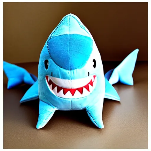 Prompt: beautiful photograph of a cute minimal shark plush, advert, magazine, studio