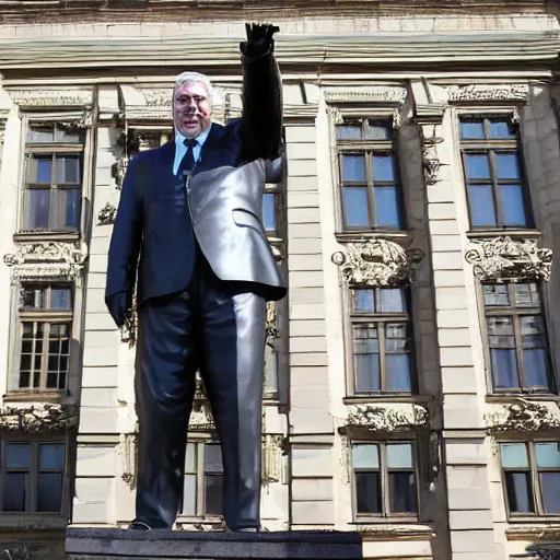 Prompt: a big metal statue of the czech president milos zeman