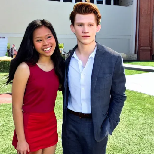Image similar to Tom Holland at Chapman University with a Filipina college girl