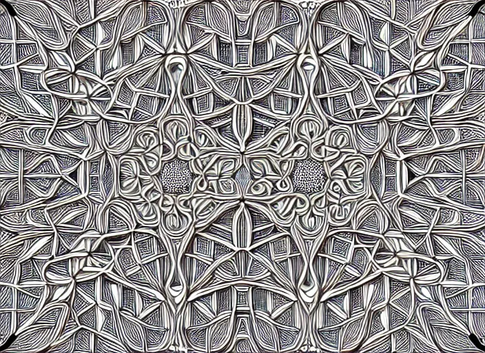 Image similar to symmetry! humans, intricate filigree, elegant, highly detailed, concept art, smooth, sharp focus, lineart, illustration, 3 d occlusion, thinline with black on white on gray, 8 k