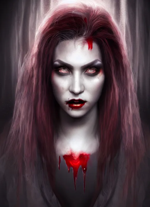 Image similar to beautiful full body portrait vampire queen blood highly detailed CGsociety subtle concept art HDR hyper realistic volumetric lighting subsurface scattering unreal