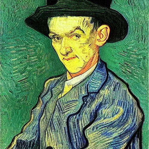 Prompt: high definition portrait of Stan Laurel by Vincent van Gogh