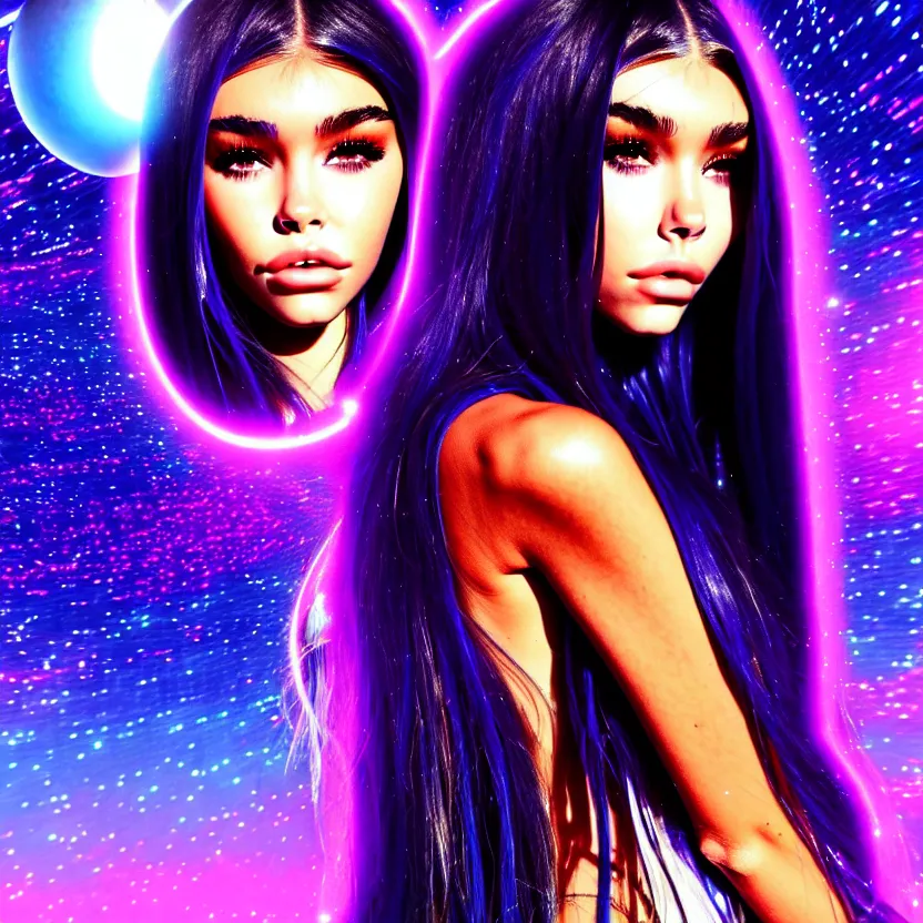 Image similar to madison beer a an intergalactic popstar dancing on a planet, render, blender render, unity render, 4 k wallpaper, art station trending, artstation 4 k coherent, coherent, 4 k, detailed, hyperdetailed, artifact - free, completely coherent, sharp, madison beer