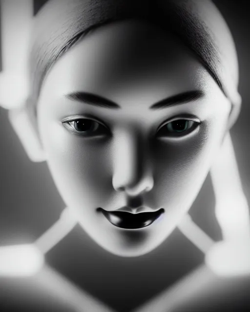 Image similar to black and white dreamy young beautiful female artificial intelligence, cinematic, rim light, photo - realistic, elegant, high detail, 8 k, masterpiece, photo taken in 1 9 3 0
