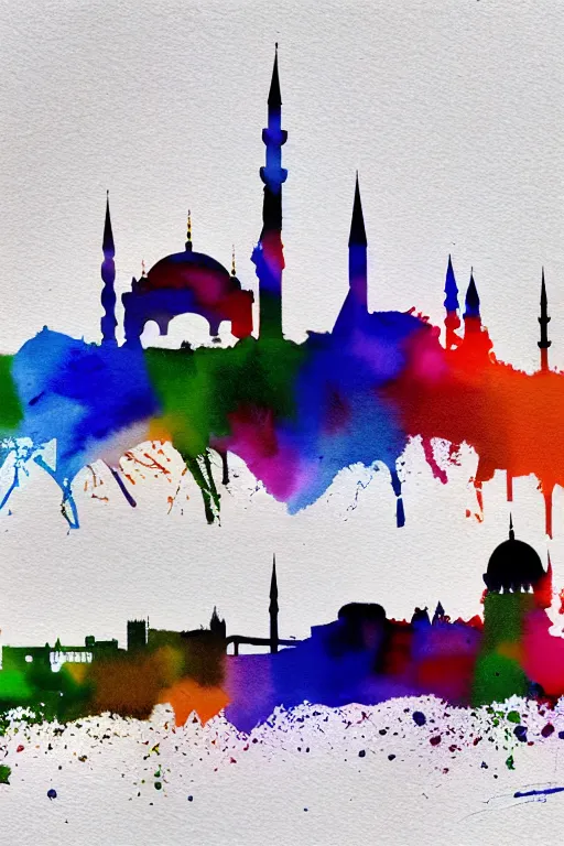 Prompt: minimalist watercolor splash ink art of istanbul skyline
